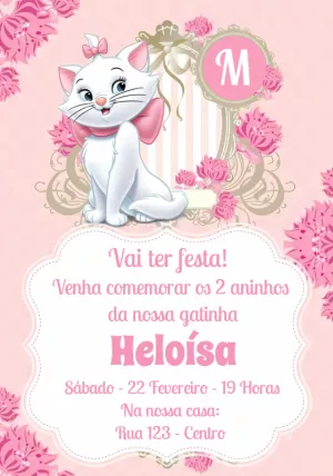 Convite de Aniversário Gatinha Marie para Editar Online