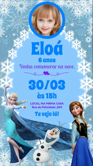 Convite de Aniversário Frozen com Foto para Editar Online