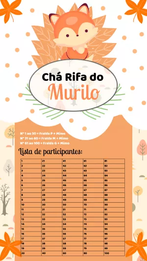 Chá Rifa Raposinha Editável Online para Chá de Bebê