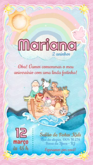Convite Aniversário Arca de Noé Menina para Editar Online