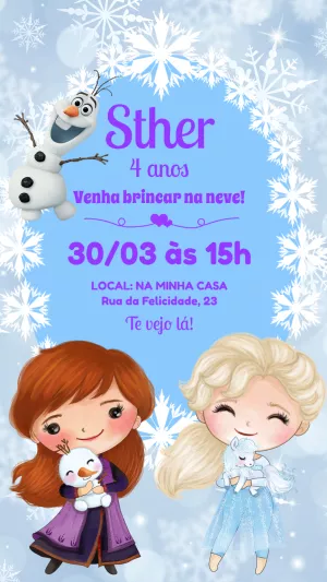 Convite Aniversário Frozen com Anna e Elsa para Editar Online