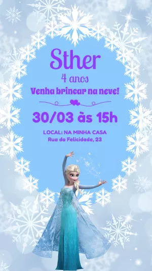 Convite Aniversário Frozen com Elsa para Editar Online