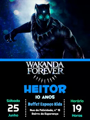 Convite Aniversário Pantera Negra Wakanda Forever para Editar