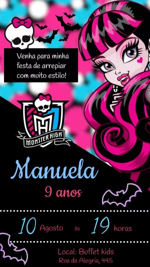 Convite Monster High Editável Online para Festa de Aniversário
