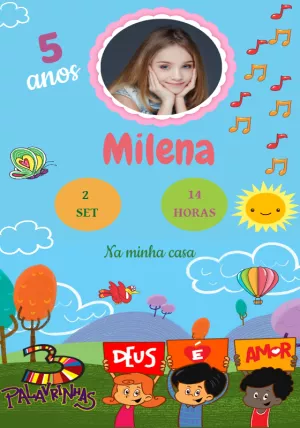 Convite Aniversário 3 Palavrinhas com Foto para Editar Online