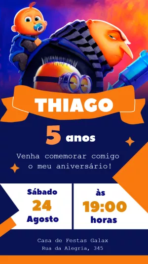 Convite de Aniversário Meu Malvado Favorito para Editar Online