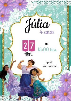 Convite Aniversário Encanto com Personagens para Editar Online