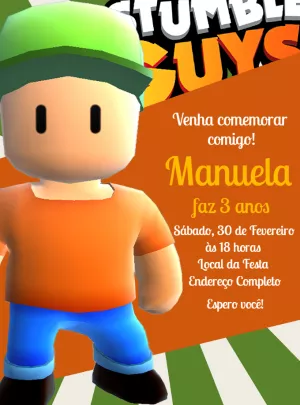 Convite de Aniversário Stumble Guys para Editar Online