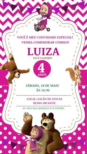 Convite Aniversário Masha e o Urso para Editar Online