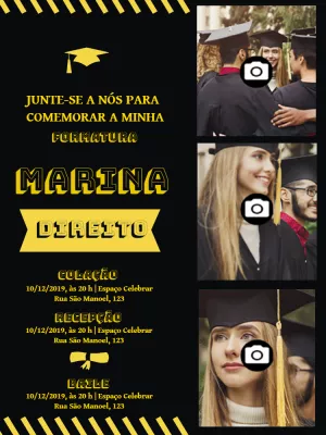Convite de Formatura com Fotos para Editar Online e Imprimir