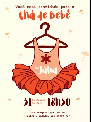 Convite Chá de Bebê Menina Vestidinho Tutu para Editar Online
