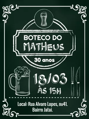 Convite Aniversário Boteco Quadro Negro para Editar Online