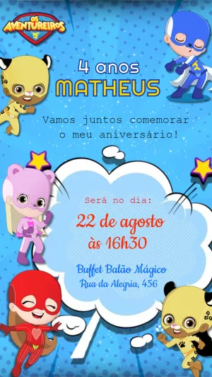 Convite de Aniversário Os Aventureiros para Editar Online