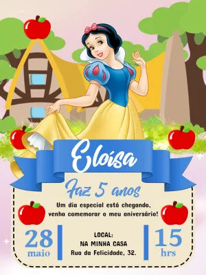 Convite de Aniversário Branca de Neve para Editar Online
