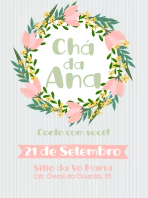 Convite Chá de Panela Floral com Guirlanda para Editar Online