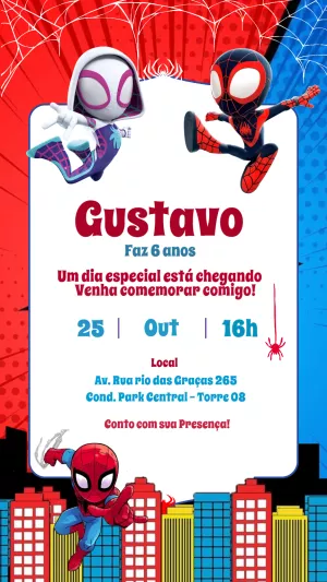 Convite Aniversário Homem Aranha e Amigos para Editar Online