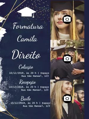 Convite de Formatura com Fotos para Editar Online