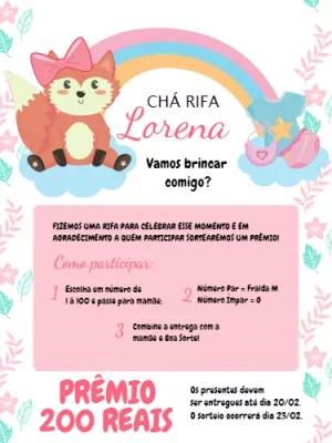 Convite Chá Rifa Raposinha Fofa para Editar e Imprimir