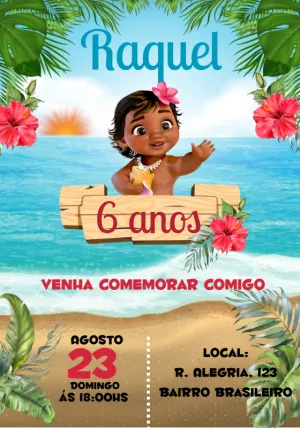 Convite de Aniversário Moana Baby para Editar Online