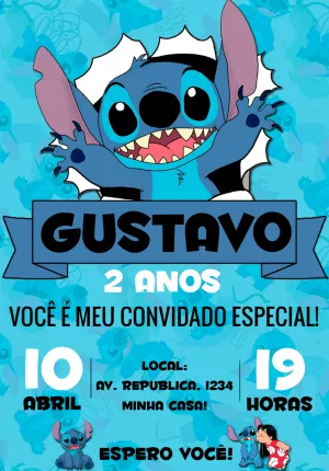 Convite de Aniversário Lilo & Stitch para Editar Online