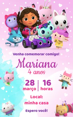 Convite Aniversário A Casa Mágica da Gabby para Editar Online