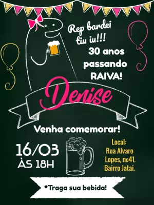 Convite de Aniversário Flork Engraçado Estilo Lousa para Editar