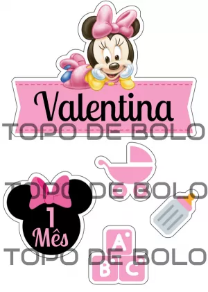 Topo de Bolo Minnie Baby para Mesversário para Editar Online