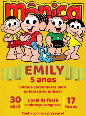 Convite Aniversário Turma da Mônica para Editar Online