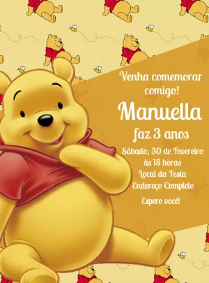 Convite de Aniversário Ursinho Pooh para Editar Online