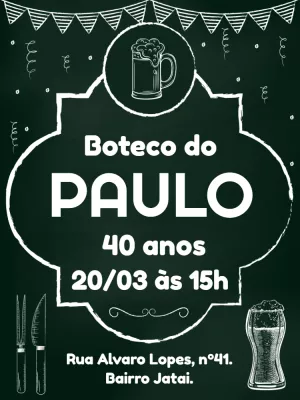 Convite Aniversário Boteco Quadro Negro para Editar Online