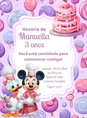 Convite Aniversário Doceria da Minnie para Editar Online
