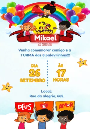 Convite de Aniversário 3 Palavrinhas Deus é Amor para Editar