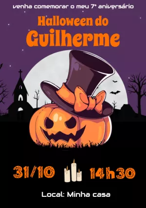 Convite de Aniversário Halloween com Abóbora para Editar Online