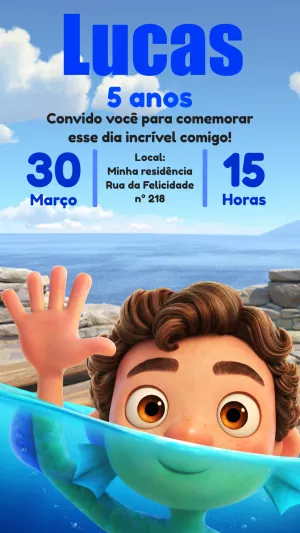 Convite de Aniversário Luca da Disney para Editar Online