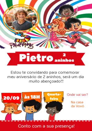 Convite de Aniversário 3 Palavrinhas com Foto para Editar