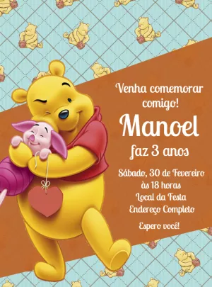 Convite Aniversário Ursinho Pooh para Editar Online