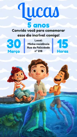 Convite de Aniversário Luca Editável com Personagens