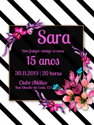 Convite 15 Anos Floral Listrado para Editar Online