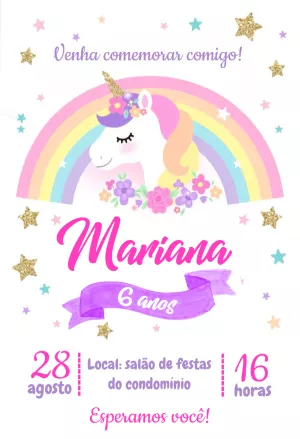Convite Aniversário Unicórnio Mágico para Editar Online