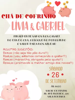Convite Chá de Cofrinho com Porquinhos para Editar Online