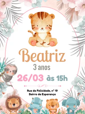 Convite Aniversário Tigre Baby Fofo para Editar Online