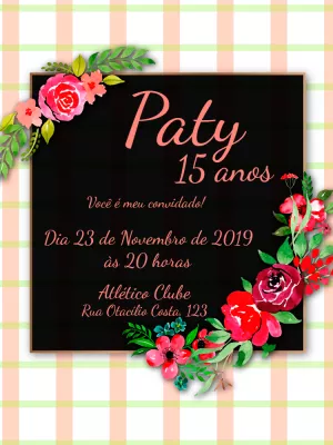 Convite Aniversário 15 Anos Floral para Editar Online