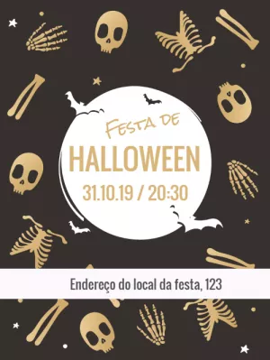 Convite de Halloween com Caveiras Douradas para Editar Online