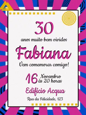 Convite de Aniversário Pop Art Colorido para Editar Online