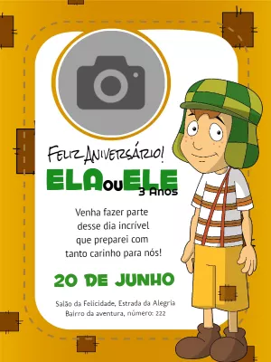 Convite Aniversário Chaves com Foto para Editar Online