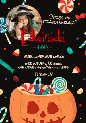 Convite Aniversário Halloween com Foto para Editar Online