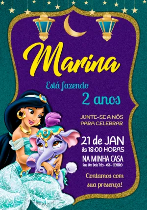 Convite Aniversário Princesa Jasmine Editável Online