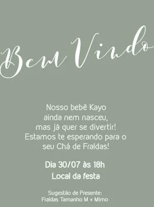 Convite Chá de Bebê Minimalista Verde para Editar Online