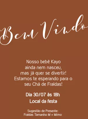 Convite Chá de Bebê Minimalista Marrom para Editar Online