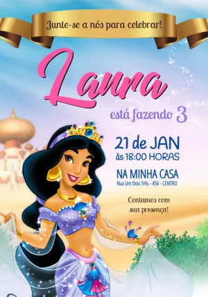 Convite de Aniversário Princesa Jasmine para Editar Online